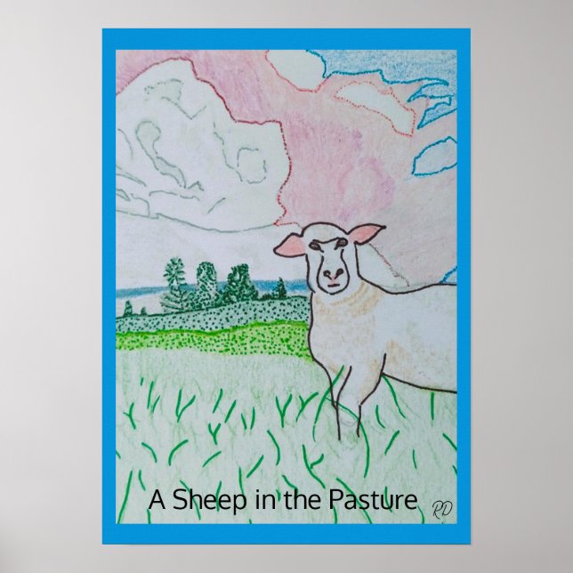 Ein Schaf in der Weide dicken blauen Grenze Poster (Vorne)