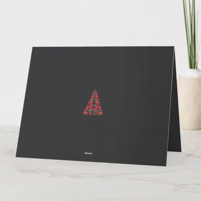 ein Schal in Rot und Beige mit einem Foto einer Fr Dankeskarte (Rückseite)