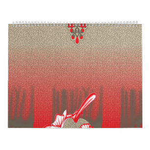 ein Schal in Rot und Beige mit einem Foto einer Fr Kalender