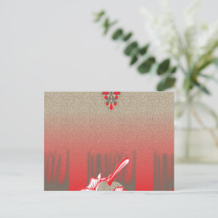 ein Schal in Rot und Beige mit einem Foto einer Fr Postkarte