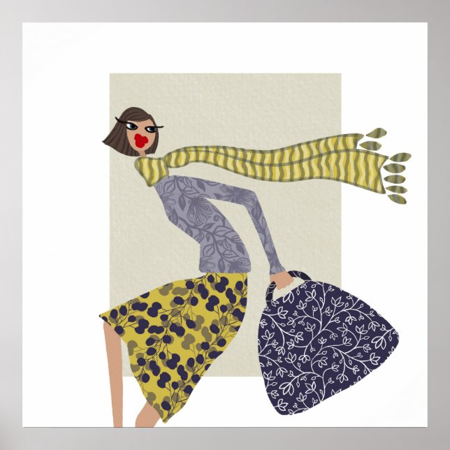 Ein schicke, windy Day Fashion Illustration Poster (Vorne)
