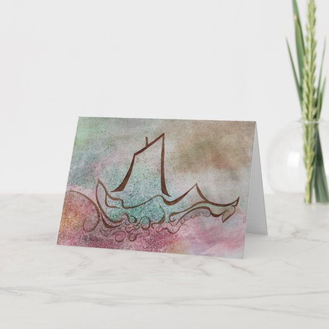 Ein Schiff fährt mit Notecard Karte (Vorderseite)