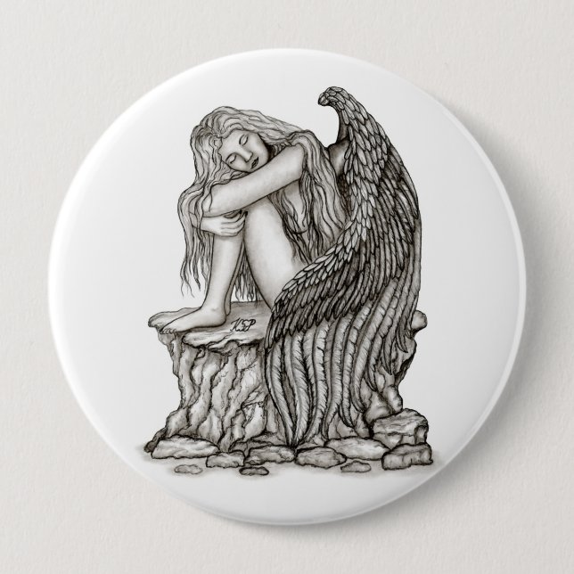 Ein schlafender Engel auf dem Stein Button (Vorderseite)