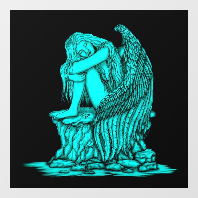 Ein schlafender Engel auf dem Stein Fensteraufkleber (Blatt)