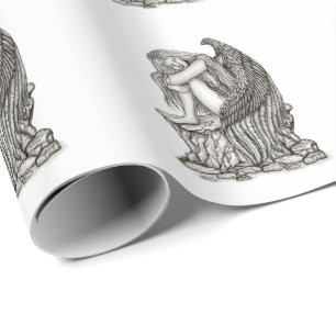 Ein schlafender Engel auf dem Stein Geschenkpapier