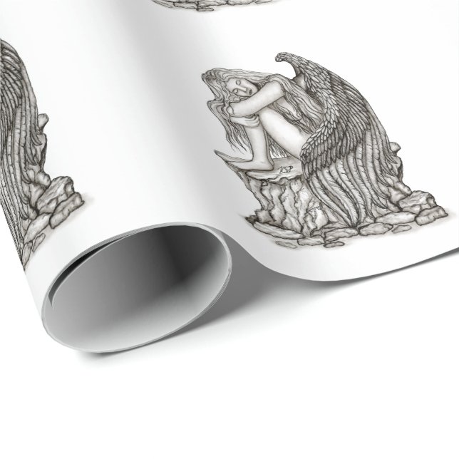 Ein schlafender Engel auf dem Stein Geschenkpapier (Rolleneckpunkt)