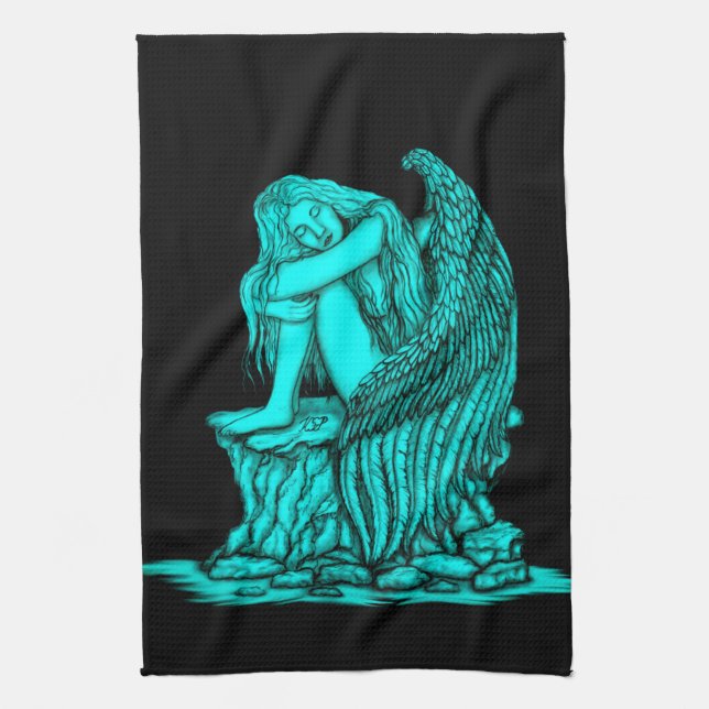 Ein schlafender Engel auf dem Stein Geschirrtuch (Vertikal)