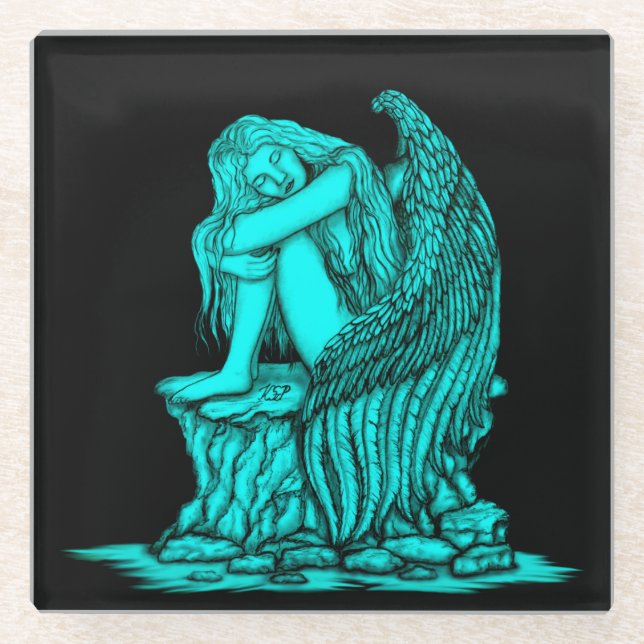 Ein schlafender Engel auf dem Stein Glasuntersetzer (Vorderseite)