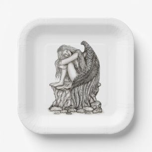 Ein schlafender Engel auf dem Stein Pappteller