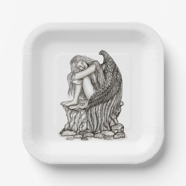 Ein schlafender Engel auf dem Stein Pappteller (Vorderseite)
