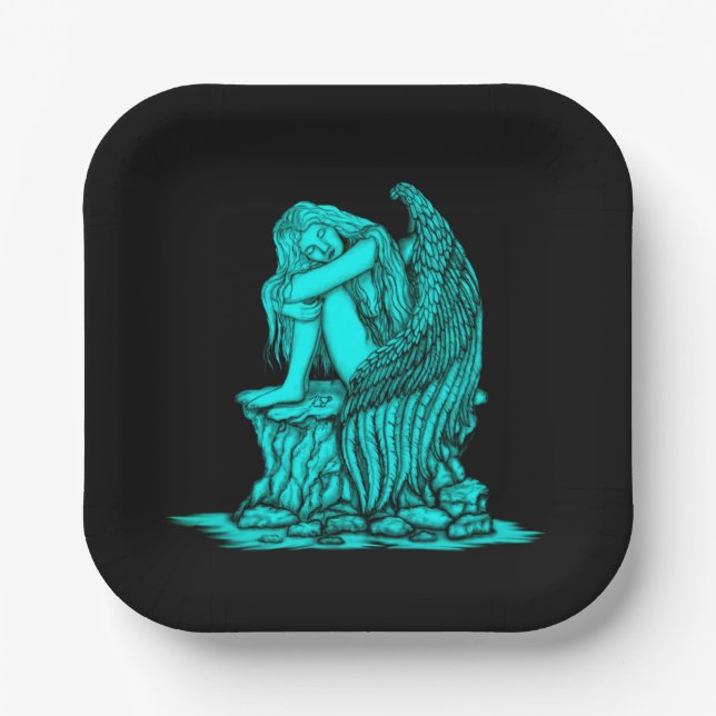 Ein schlafender Engel auf dem Stein Pappteller (Vorderseite)