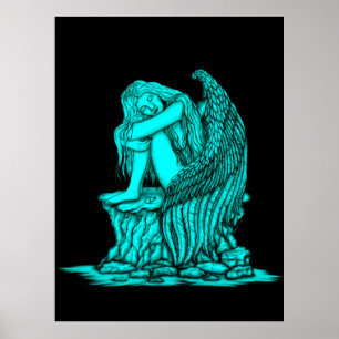 Ein schlafender Engel auf dem Stein Poster