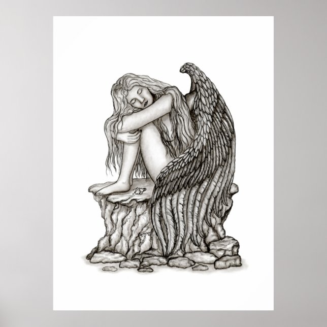 Ein schlafender Engel auf dem Stein Poster (Vorne)