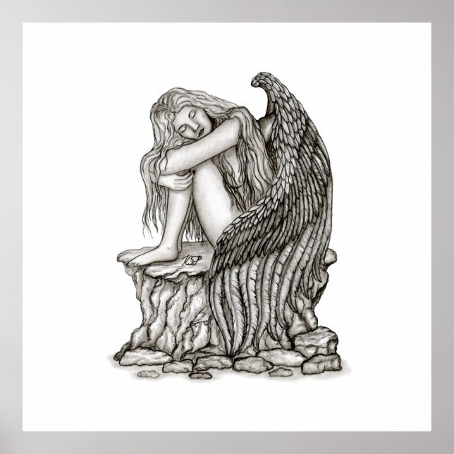 Ein schlafender Engel auf dem Stein Poster (Vorne)