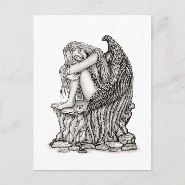 Ein schlafender Engel auf dem Stein Postkarte (Vorderseite)