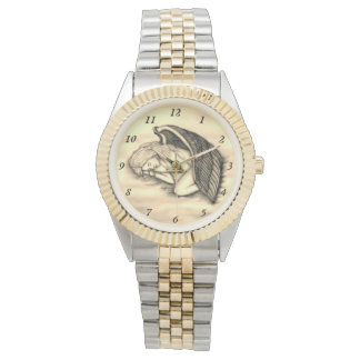 Ein schlafender Engel auf den Himmeln Wolken Gold Armbanduhr