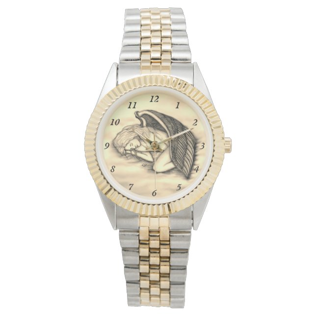 Ein schlafender Engel auf den Himmeln Wolken Gold  Armbanduhr (Vorderseite)