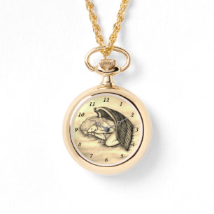 Ein schlafender Engel auf den Himmeln Wolken Gold Armbanduhr