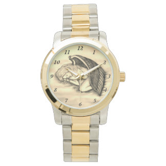 Ein schlafender Engel auf den Himmeln Wolken Gold Armbanduhr