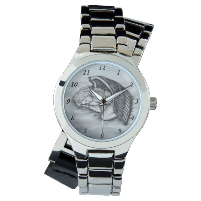 Ein schlafender Engel auf den Himmelswolken Armbanduhr (Vorderseite)