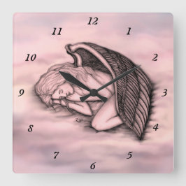 Ein schlafender Engel auf den Himmelswolken in der Quadratische Wanduhr