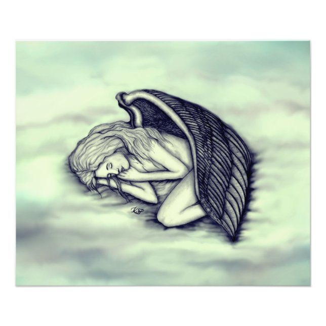 Ein schlafender Engel auf den Himmelswolken in Grü Fotodruck (Vorne)