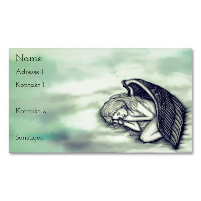 Ein schlafender Engel auf den Himmelswolken in Grü Magnetische Visitenkarte (Vorderseite)