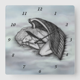 Ein schlafender Engel auf den Himmelswolken Quadratische Wanduhr