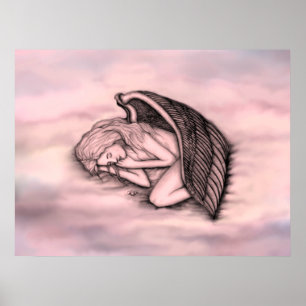 Ein schlafender Engel auf den Wolken des Himmels i Poster