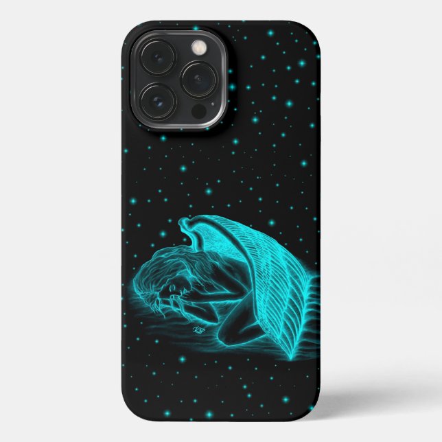 Ein schlafender Engel in Schwarz und Grün iPhone Hülle (Rückseite)