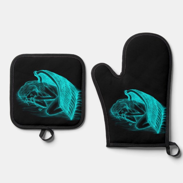Ein schlafender Engel Ofenhandschuh & Topflappen-Set (Vorderseite)