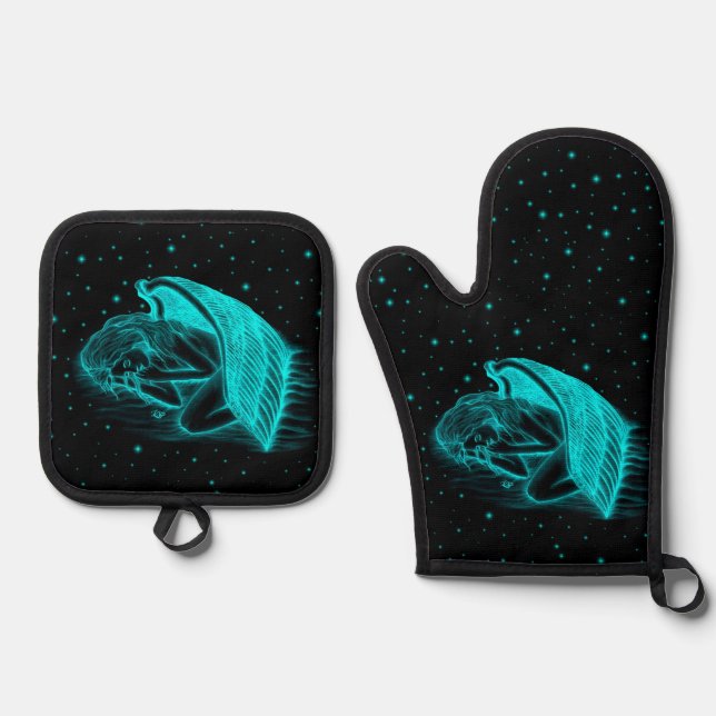 Ein schlafender Engel Ofenhandschuh & Topflappen-Set (Vorderseite)