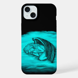 Ein schlafender Engel, Schwarz- und Grün-Design iPhone 15 Plus Hülle