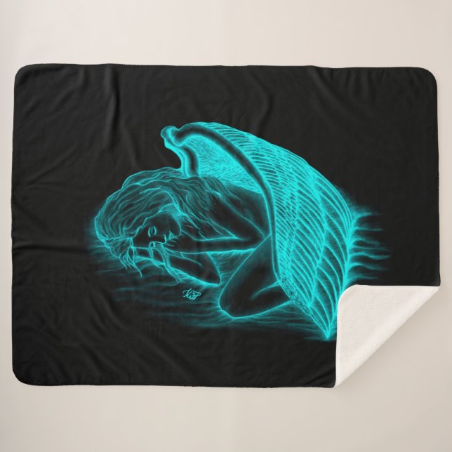 Ein Schlafengel , Schwarz und Grün Design Sherpadecke (Vorderseite (Horizontal))