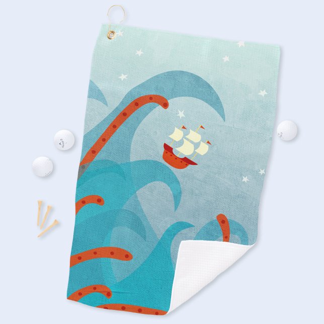 Ein schlechter Tag für Segler Golfhandtuch (Fun sailing boat sea monster art golf towel)