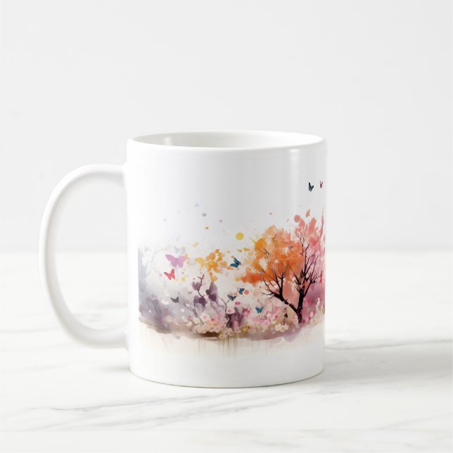 Ein Schmetterling und ein Baum im Blume-Garten Kaffeetasse (Links)