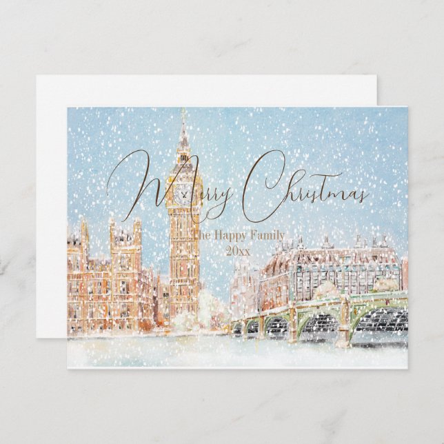 Ein schneebedeckter Tag in London Frohe Weihnachts Karte (Vorne/Hinten)