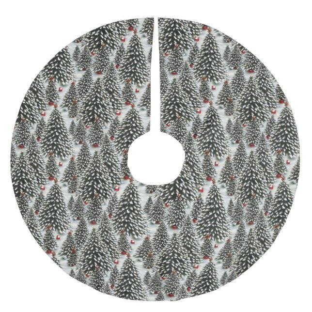 Ein schneebedeckter Wald mit Weihnachtsbäumen Polyester Weihnachtsbaumdecke (Vorderseite)