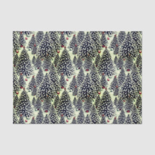 Ein schneebedeckter Wald mit Weihnachtsbäumen Seidenpapier