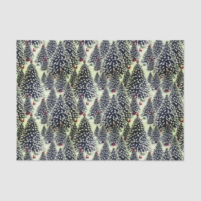 Ein schneebedeckter Wald mit Weihnachtsbäumen Seidenpapier (Vorderseite)