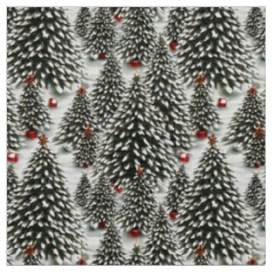 Ein schneebedeckter Wald mit Weihnachtsbäumen Stoff
