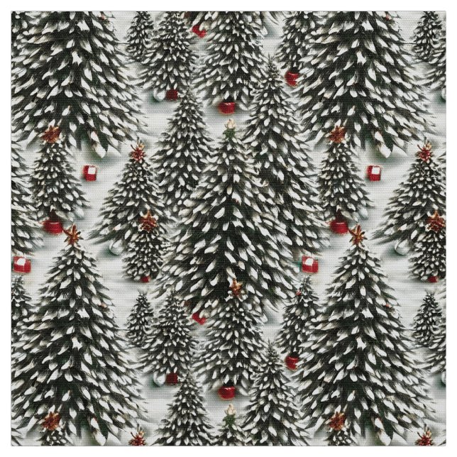 Ein schneebedeckter Wald mit Weihnachtsbäumen Stoff (Muster)