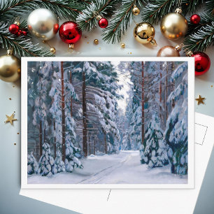 Ein schneebedeckter Weg im Wald Postkarte
