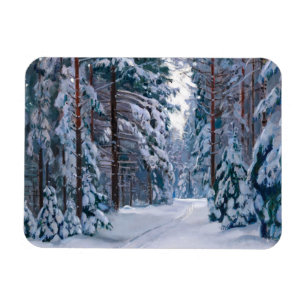 Ein schneebedeckter Weg im Wald, Winter Magnet