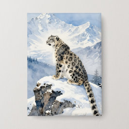 Ein Schneeleopard auf schneebedecktem Gipfel Button
