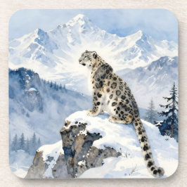 Ein Schneeleopard auf schneebedecktem Gipfel Getränkeuntersetzer