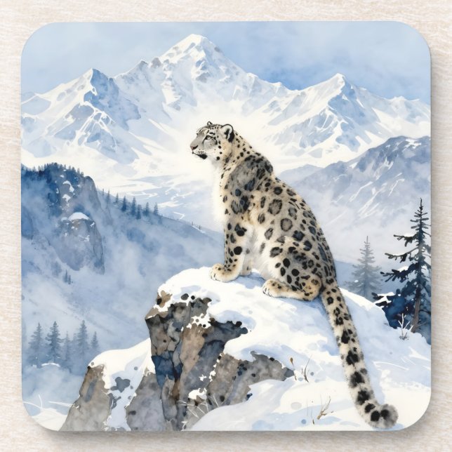 Ein Schneeleopard auf schneebedecktem Gipfel Getränkeuntersetzer (Vorderseite)