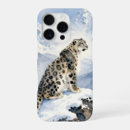 Ein Schneeleopard auf schneebedecktem Gipfel iPhone 16 Pro Hülle