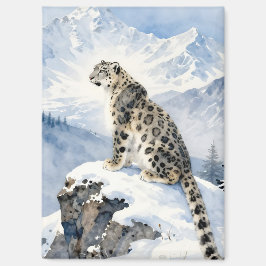 Ein Schneeleopard auf schneebedecktem Gipfel Magnet