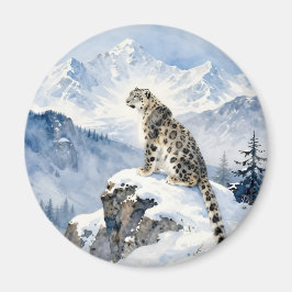 Ein Schneeleopard auf schneebedecktem Gipfel Magnet